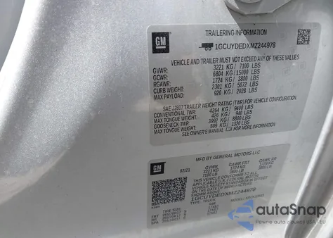 2021 Chevrolet Silverado 1500 4Wd Short Bed Lt из США, поврежденный, VIN 1GCUYDEDXMZ244978